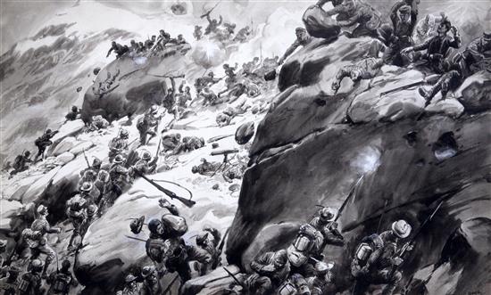 George Soper (1870-1942) The Onslaught, 11.25 x 18.5in.
